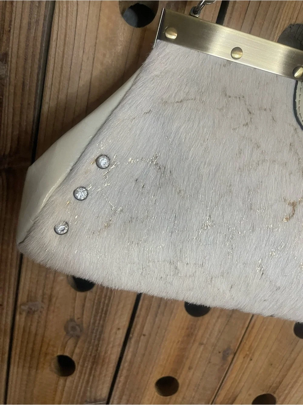 Patricia Nash Cream Haircalf Shoulder Bag with Gold Hardware